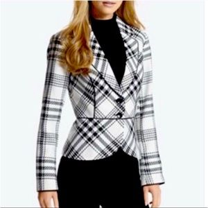 WHBM Black & White Houndstooth Plaid Two Button Peplum Blazer